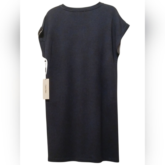 Calvin Klein - NWT, Blue Sweater Dress, Short Sleeve W/Cuff, Made From Rayon... - Picture 3 of 11